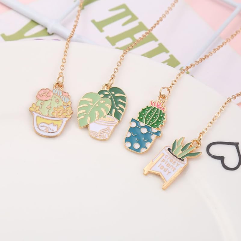 NUOBESTY 4Pcs Plant Bookmark Cactus Page Holder Clip Metal Book Markers Botanical Bookmark Decorative Book Page Marks for Teachers Day Presents