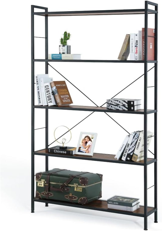 Evajoy 5 Tier Bookshelf, Modern Freestanding Tall Bookcase with Steel Frame, Industrial Wood Book Shelf, Rustic Bookshelves for Storage and Display for Bedroom, Living Room, Study, Home Office