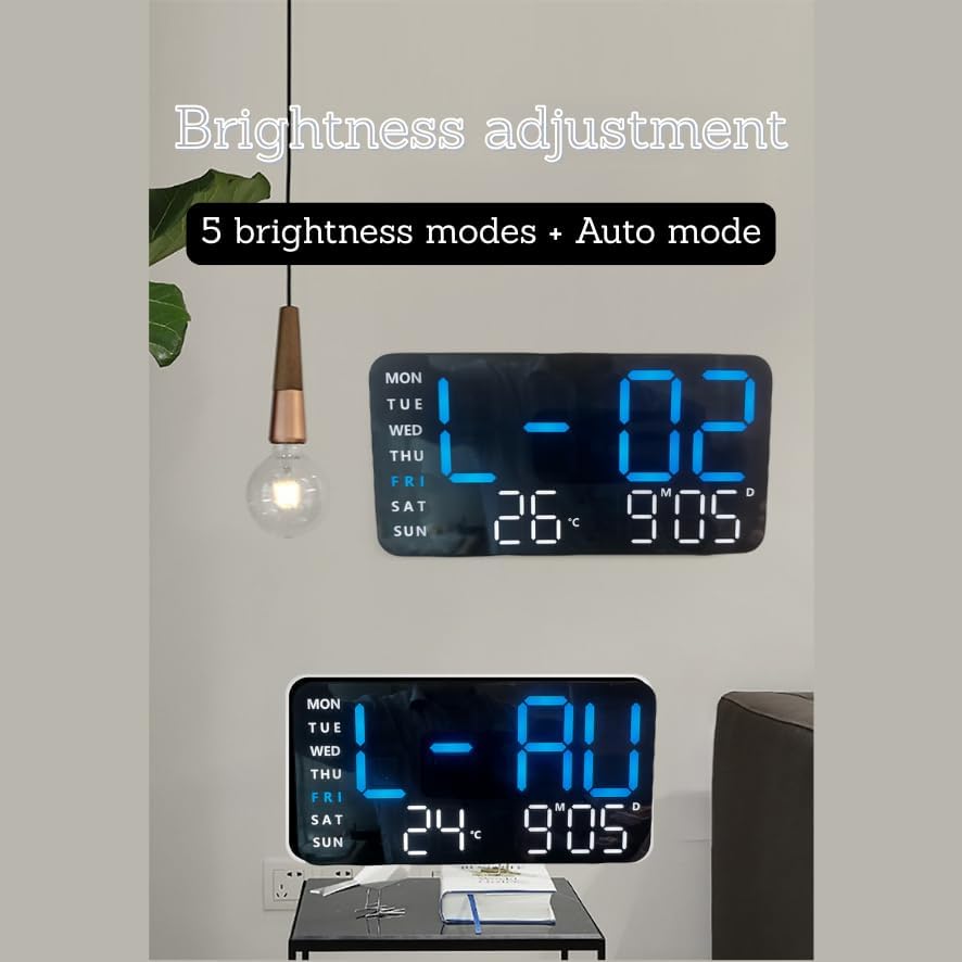 Vortex 6659 Automatic DST Adjustment, Large LED Display, Shows time, Date, and Temperature, Night Light, auto Brightness Adjustment, wall-mountable or Tabletop LED Digital Clock