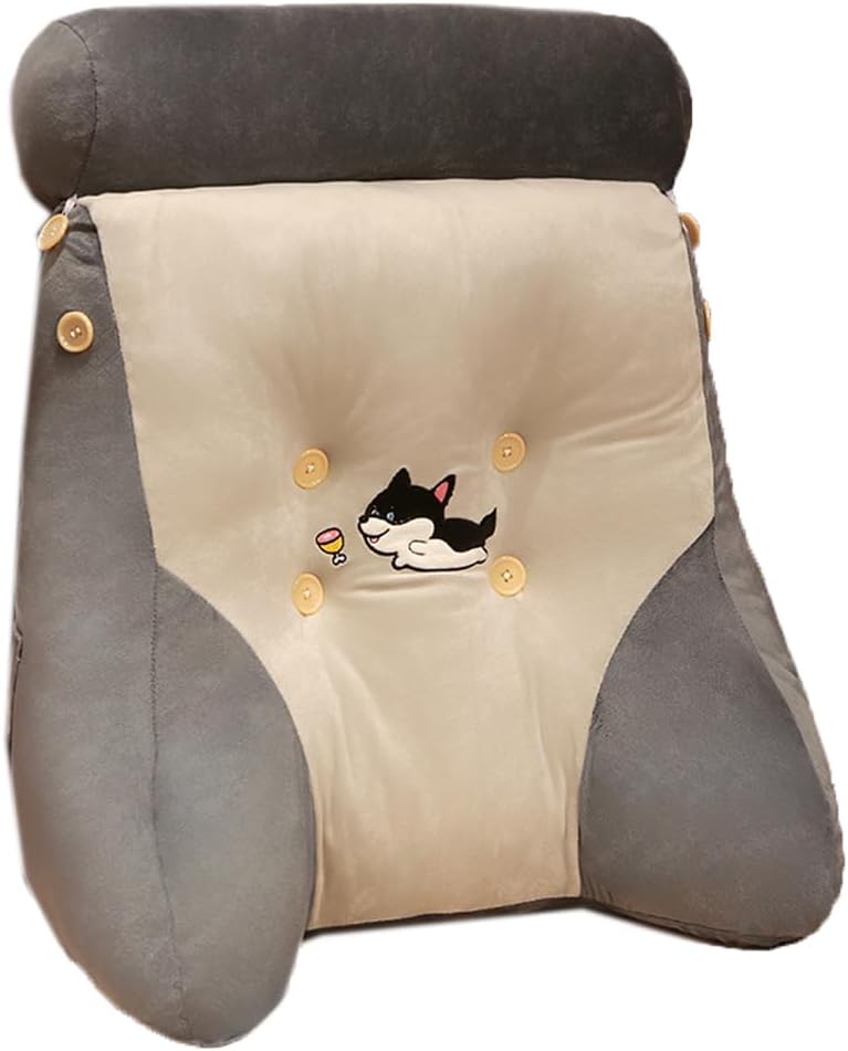 Cartoon Bed Backrest Pillow Thick Sofa Soft Reading Waist Pillow Washable Lumbar Back Cushion with Small Bolster Pillow (Gray, 45×55cm/17.7"×21.65")