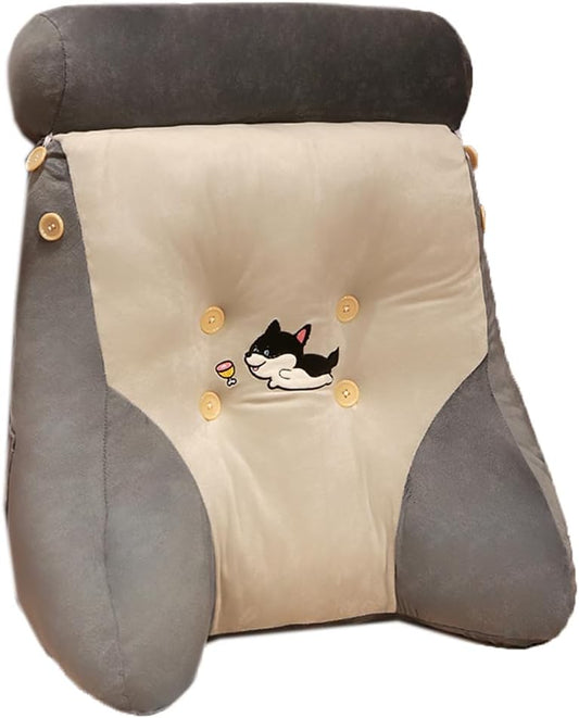 Cartoon Bed Backrest Pillow Thick Sofa Soft Reading Waist Pillow Washable Lumbar Back Cushion with Small Bolster Pillow (Gray, 45×55cm/17.7"×21.65")