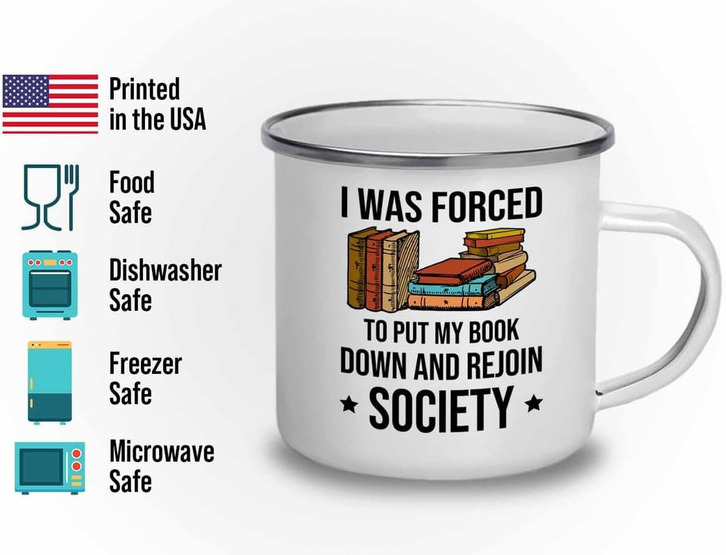 Reading Bookworm Camper Mug 12oz - My Book Down And Rejoin Society - Reading Reader Book Worm I Know Things Book Addict Book Lover Bookish Novelist Librarian Writer