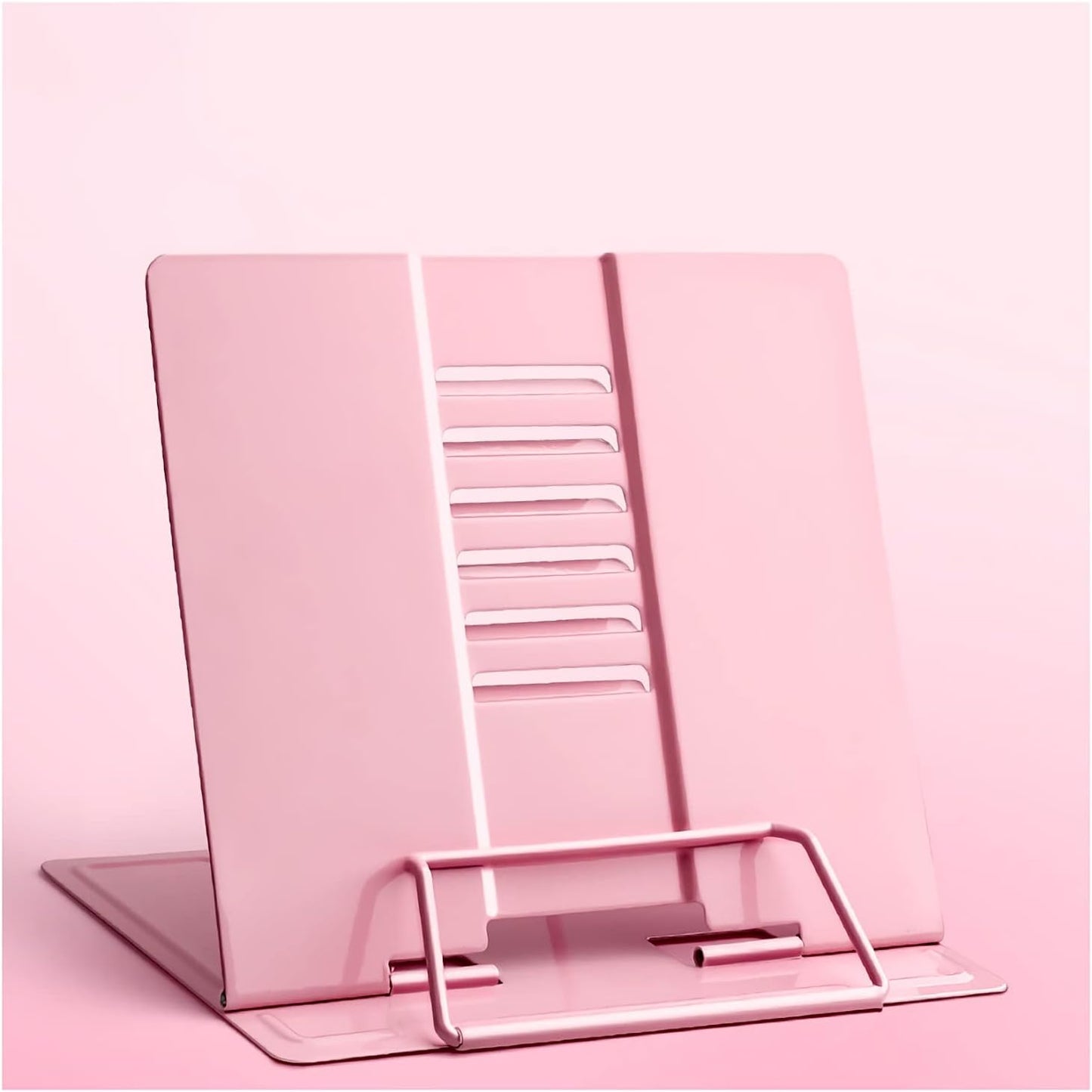 Book Stand Desk Book Stand Metal Reading Rest Adjustable Portable Cookbook Documents Textbook Holder Bookstand for Students 8.3 x 7.5 inch (Color : Pink) (Pink)