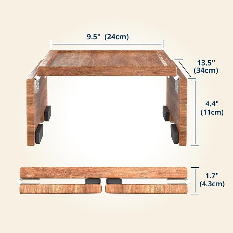 Couch Arm Table Tray with Phone & Tablet Holder – Acacia | Premium Clip-On Sofa Arm Tray for Snacks, Drinks, Remotes, and More – Perfect Sofa Side Table for Living Room Comfort