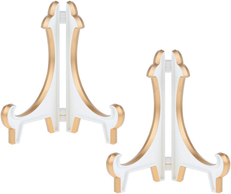 Artliving 2 Pack 5inch White Gold Thicken Acrylic Easels Display Stand Plate Stand Holder display Pictures Frame ,Decorative Plates, and Artworks