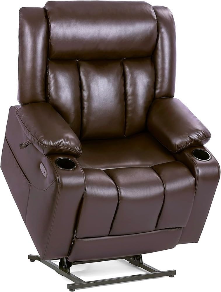 Dual Motor Heavy Duty Oversized Power Lift Recliner Chair for Elderly Leather Recliner with Massage Heat and Lay Flat Adjustable Electric Sofa Cup Holders Lift Chair