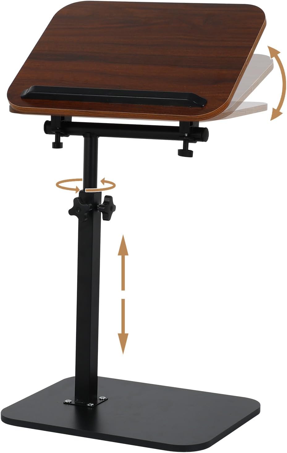 comfoyar C Shaped TV Tray for Couch, Adjustable Height Side Table with 360° Swivel 180° Flip for Small Space, End Table with Slat for Living Room Bedroom Laptop Snack. Walnut