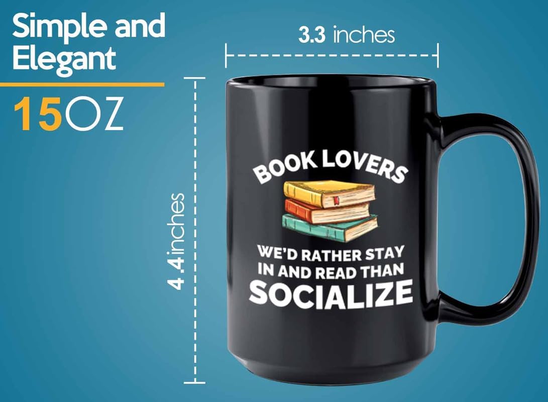 Book Lover Coffee Mug 15oz Black - Read than socialize - Gift For Poets Bookish People Bibliophile Librarian Book Club Reader
