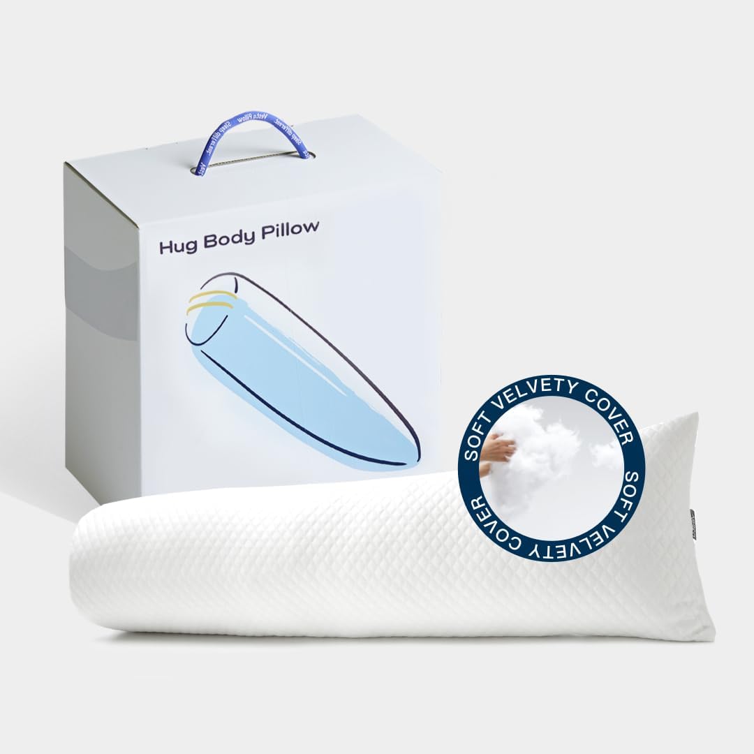Vesta Cooling Body Pillow, Fluffy, Supportive and Washable, Ergonomic Twist Design for Shoulder, Back, and Leg Comfort, Perfect as Lumbar, Bolster, Maternity or Pregnancy Pillow - White (Pack of 1)