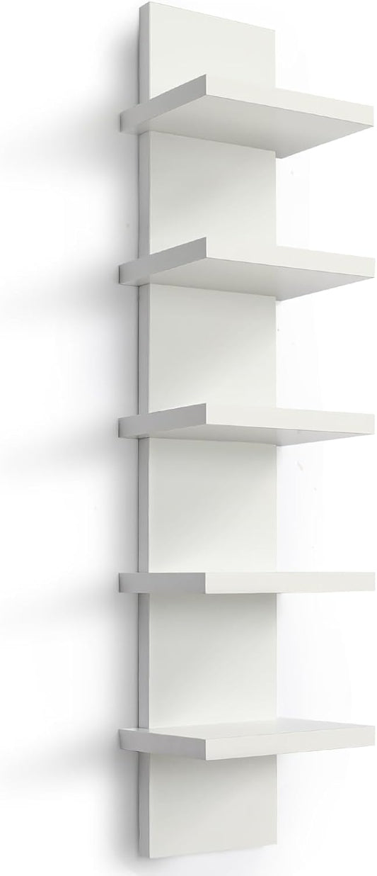 Homaterial 5 Tier Wall Shelf Unit, Small White Vertical Floating Shelf-Narrow Decorative Wall Mount Modern Wall Decor Shelves for Bedrooms, Living Rooms