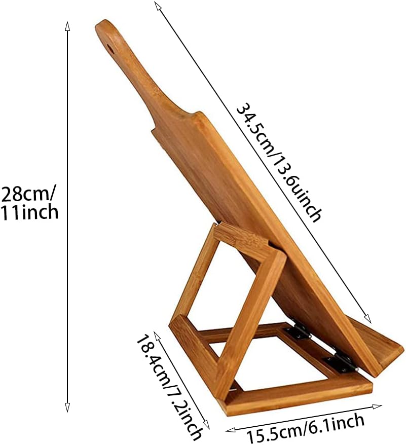 Cookbook Stand for Kitchen Counter, Rustic Cookbook Display Holder for Convenient Cooking, Adjustable Pad Tablet Recipe Book Holder, Wood Cutting Board Style Kitchen Gifts for Cooking Lovers