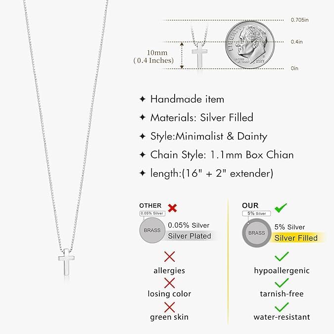 Easter Basket Stuffer Cross Necklace for Women Girls, Dainty 14K Gold Silver Plated Cross Choker Jewelry Non Tarnish Waterproof Cute Simple Small Necklace Christian Baptism Religious Faith Jewelry Gifts