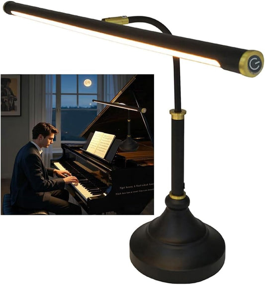 HomeFocus - Piano Light,LED Piano Lamp,Music Lamp,Eye-Caring,Stepless Dimming,Touch Dimmable Reading Light,Reading Lamp for Home Office,Adjustable Height,Multi-Functional Desk lamp,Metal,Black+Gold.