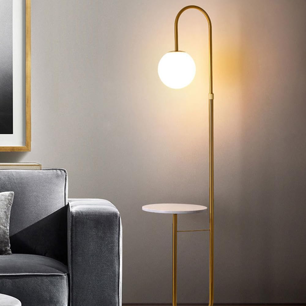 Nordic Height Adjustable Arc Tall Lamp Glass Ball Floor Lamp Marble Base Floor Light with Desktop E26 Three Color Light Dimmer Fixture for Living Room Bedroom Tea Room
