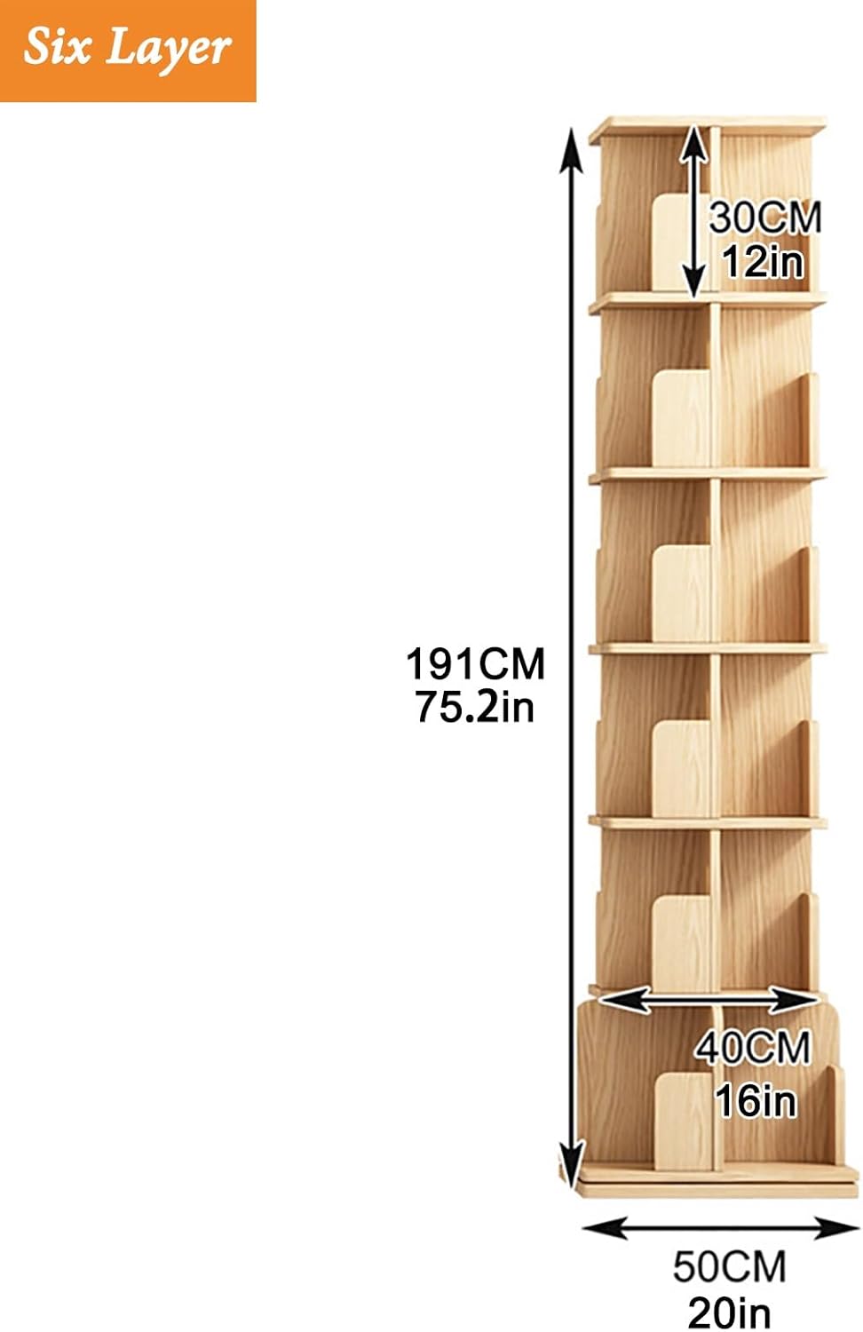 6 Tier Solid Wood Rotating Bookshelf 360 Display Rotating Bookcase Spinning Bookcase For Space Saving Corner Bookshelf For Small Space Floor Standing Bookcase Storage Rack For Bedroom Living Room