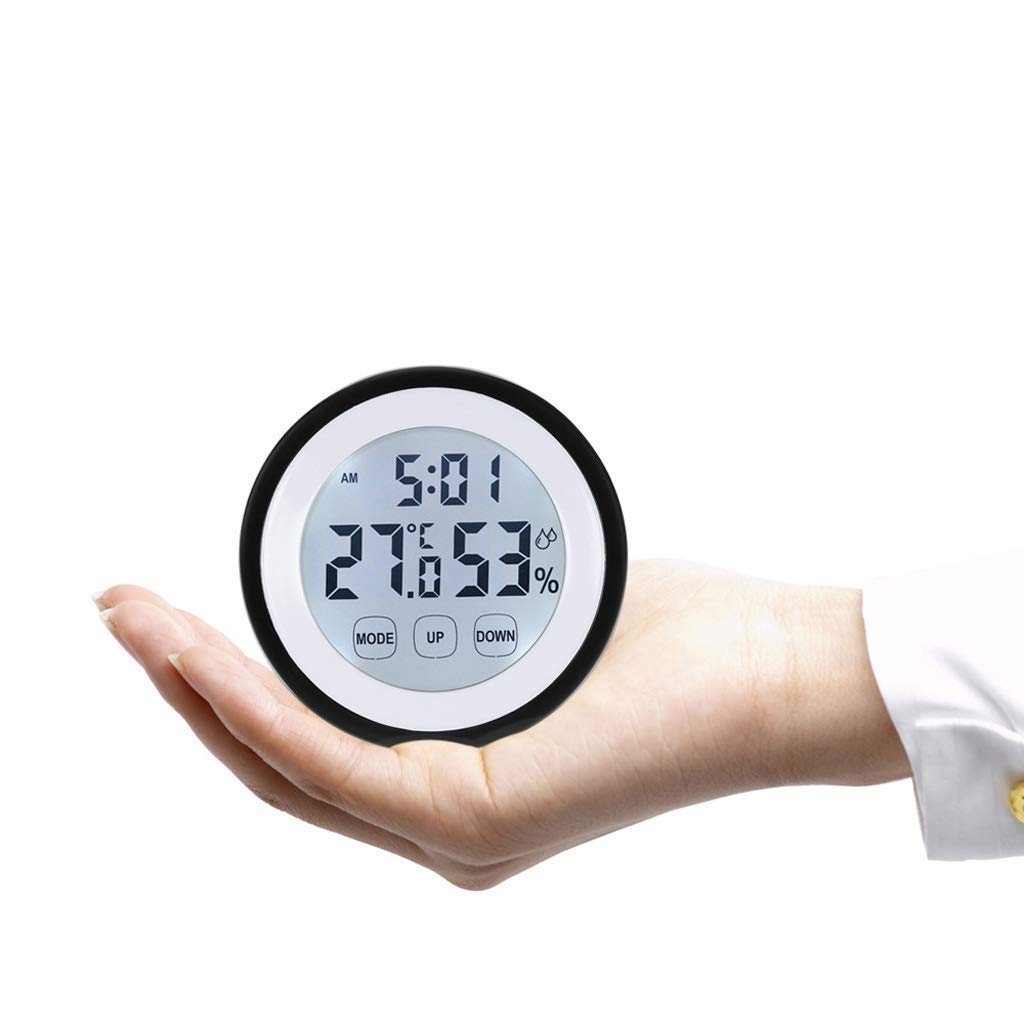Digital Thermometer Hygrometer Temperature Humidity Meter Alarm Clock Touch Key with Backlight Centigrade/Fahrenheit Degrees