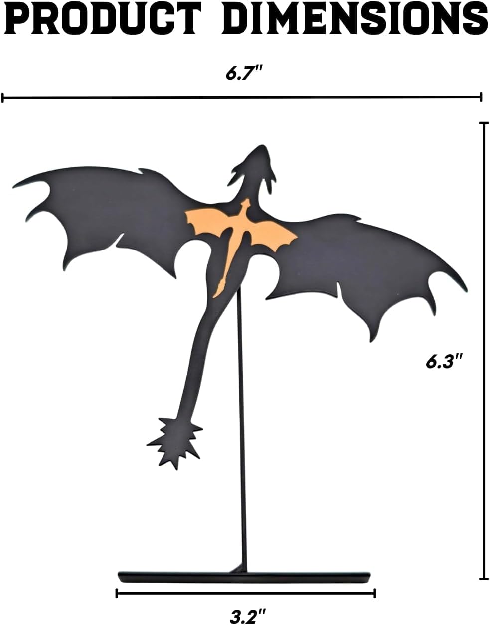 Metal Fantasy Dragon Shelf Decor – 4th Wing Dragon Silhouette Bookend Ornament for Fantasy Readers and Book Lovers, 6.7" Wide Standing Bookshelf Decoration