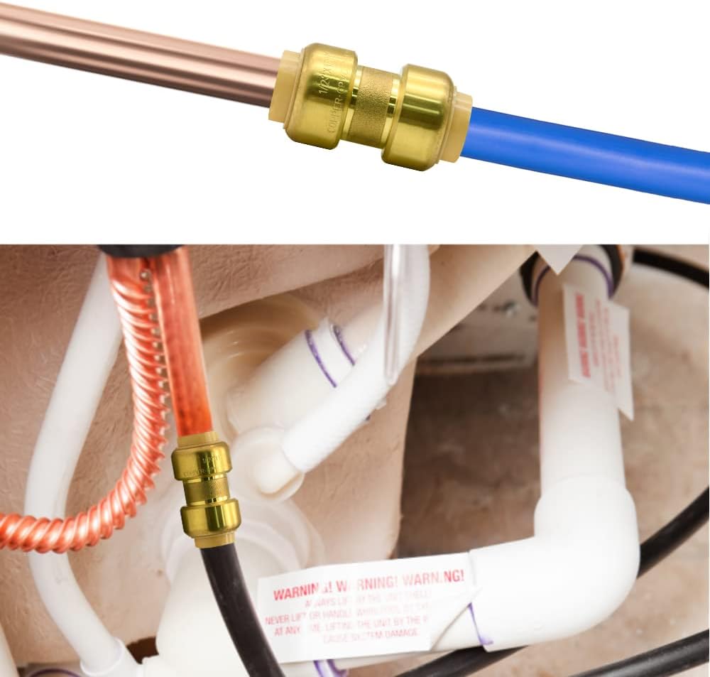 2 Pack Push-to-Connect Plumbing Fittings, 1/2" Pushfit Straight Fittings with Disconnect Clip for Copper, PEX, CPVC Pipe