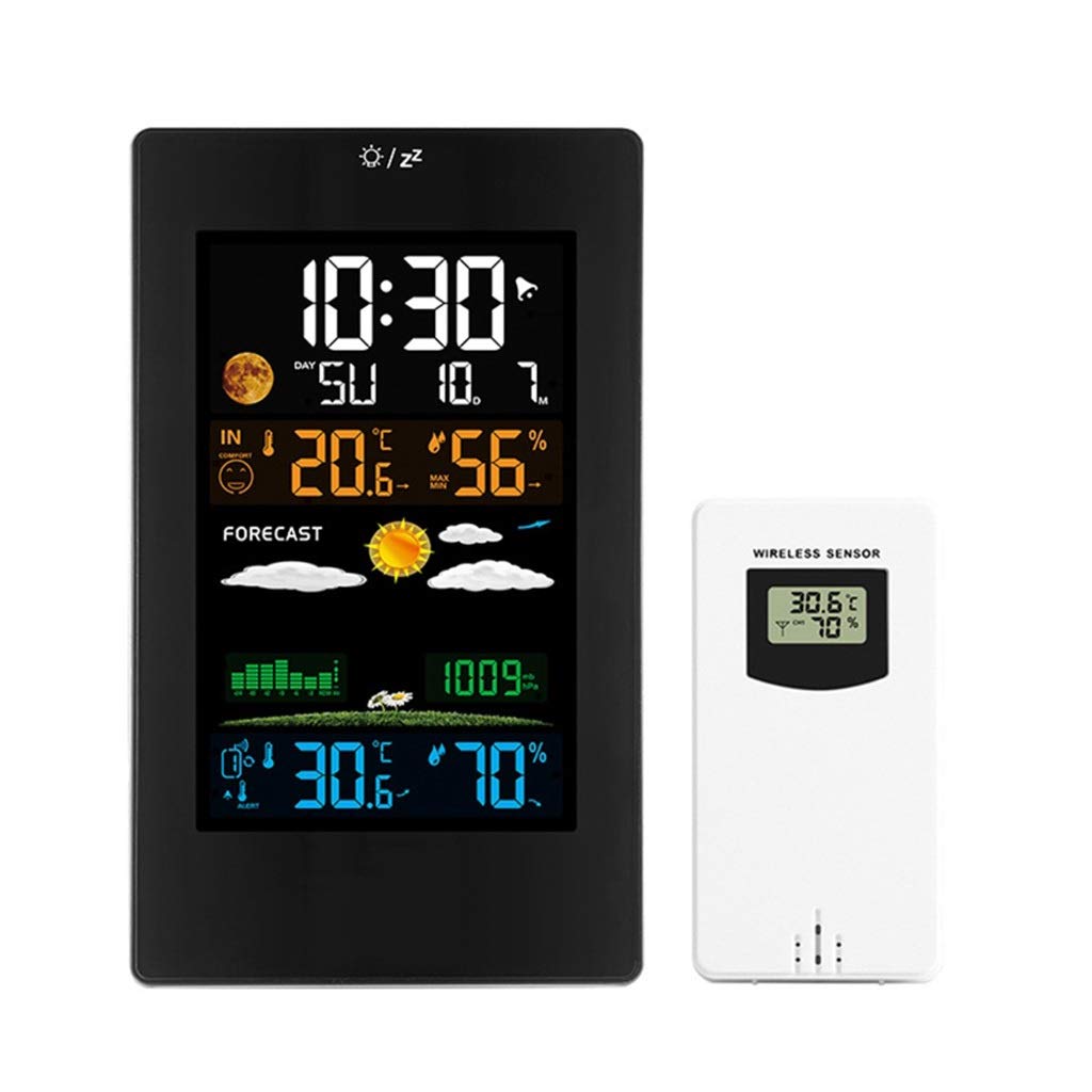 Weather Station 3 Channel Color Screen Clock Indoor and Outdoor Temperature and Humidity Thermometer