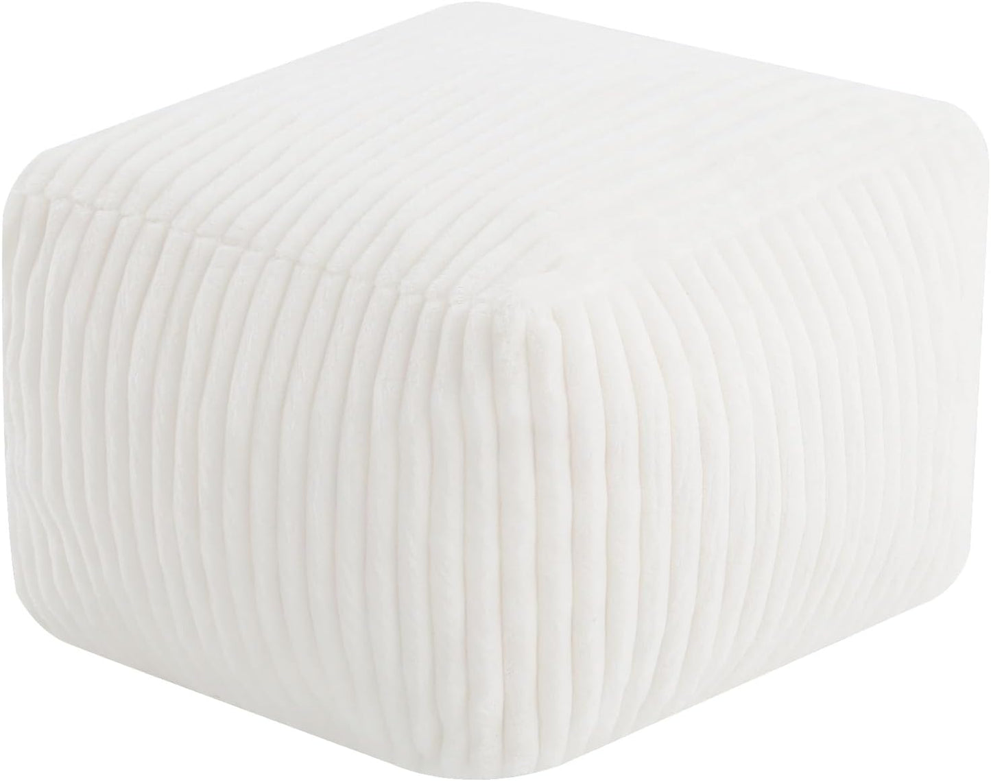 MeMoreCool Square Stuffed Pouf Ottoman Foot Rest, Stripe Furry Floor Pouf Foot Stool with Foam Chunk Filling, Soft Fluffy Stuffed Ottoman Footrest for Living Room, Faux Fur Beige
