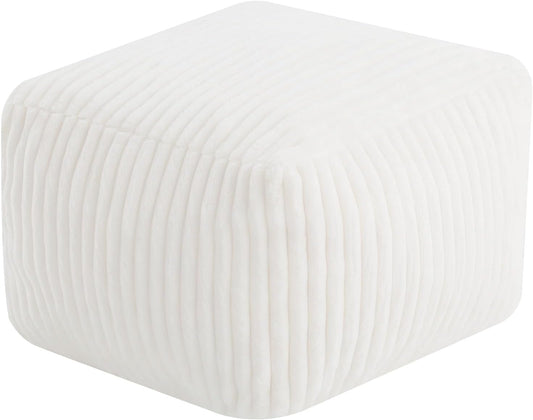 MeMoreCool Square Stuffed Pouf Ottoman Foot Rest, Stripe Furry Floor Pouf Foot Stool with Foam Chunk Filling, Soft Fluffy Stuffed Ottoman Footrest for Living Room, Faux Fur Beige