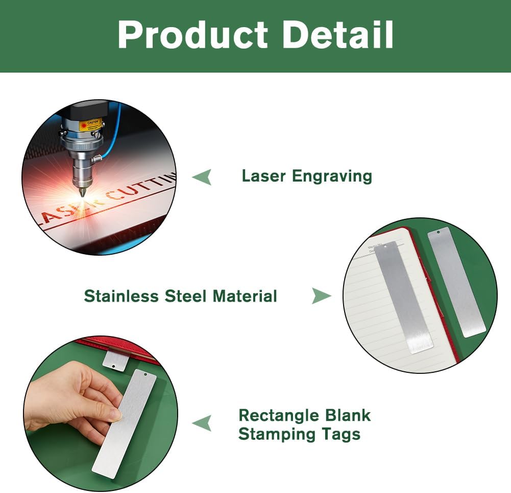 6pcs Stainless Steel Metal Book Marks 5.12inchx1.02inch Rectangle Engraving Stamping Tags DIY Metal Blank Bookmarks Page Markers for Student Teacher Book Lover DIY Project Gift