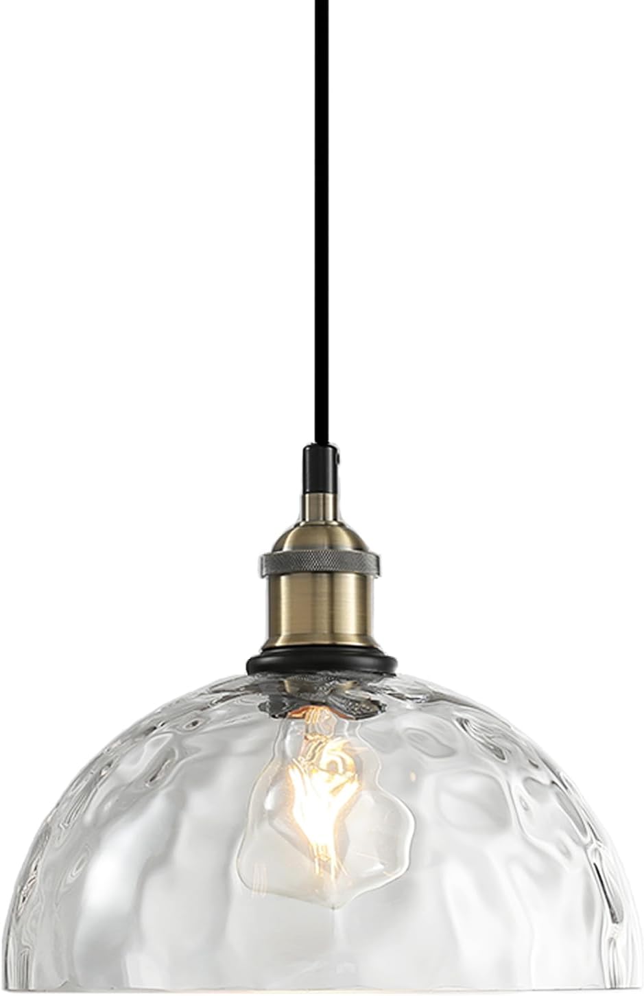 Modern Clear Glass Pendant Light, 9.84“ Mid Century Dome Lampshade Hanging Lamp Shade, Ceiling Chandelier Lighting Fixture for Kitchen Island Laundry Room Bathroom Hallway Foyer