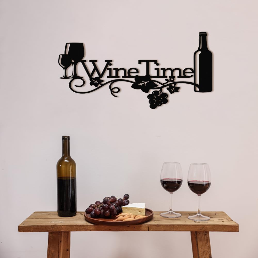 XORT Metal Wine Sign, Bar Metal Sign, Metal Kitchen Wall Decor, Vino Lover Metal Wall Art Decorative Home Restaurant Bar (Black - 16 x 8 Inch)