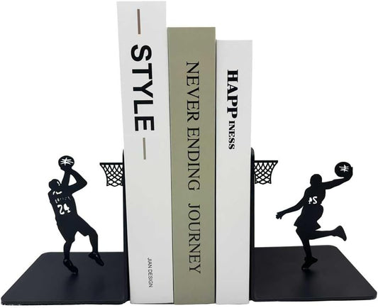 Xuan MVP Bookends Decorative Book Ends Metal Black Basketball Bookends Bookshelf Metal Book Holder Stand Vintage Book Display Desktop Book Organizer Kids Gift