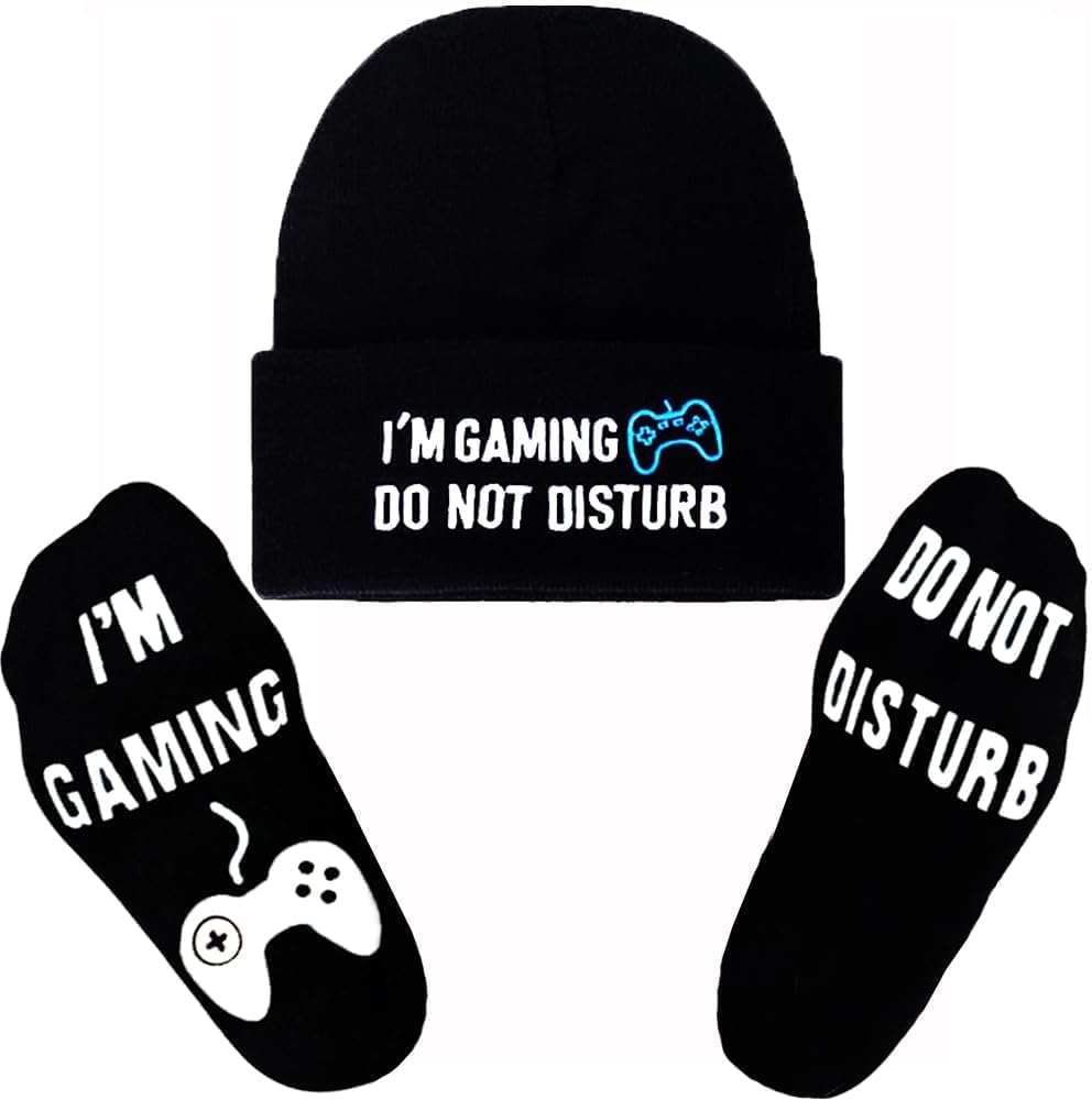 Funny Do Not Disturb Gaming Socks Gaming Beanie Winter Hat,Gamer Christmas Stocking Stuffers for Teens Boys Men Kids Black