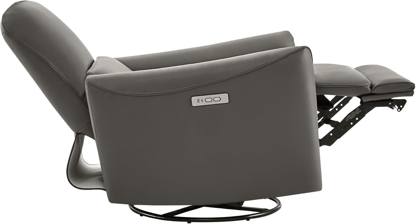 Modern Power Recliner Chair with USB & Type‑C Charging Ports, Swivel Glider Electric Recliner with Breathable Leather and Lumbar Support for Living Room Home Theater