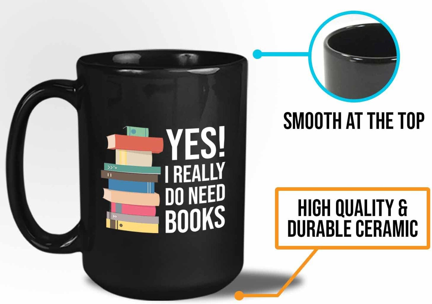 Bubble Hugs Writer Coffee Mug 15oz Black - Yes I Really Do Need All These Books - Reading Book Lover for Bookworm Bibliophile Librarians Author Readers Bookish