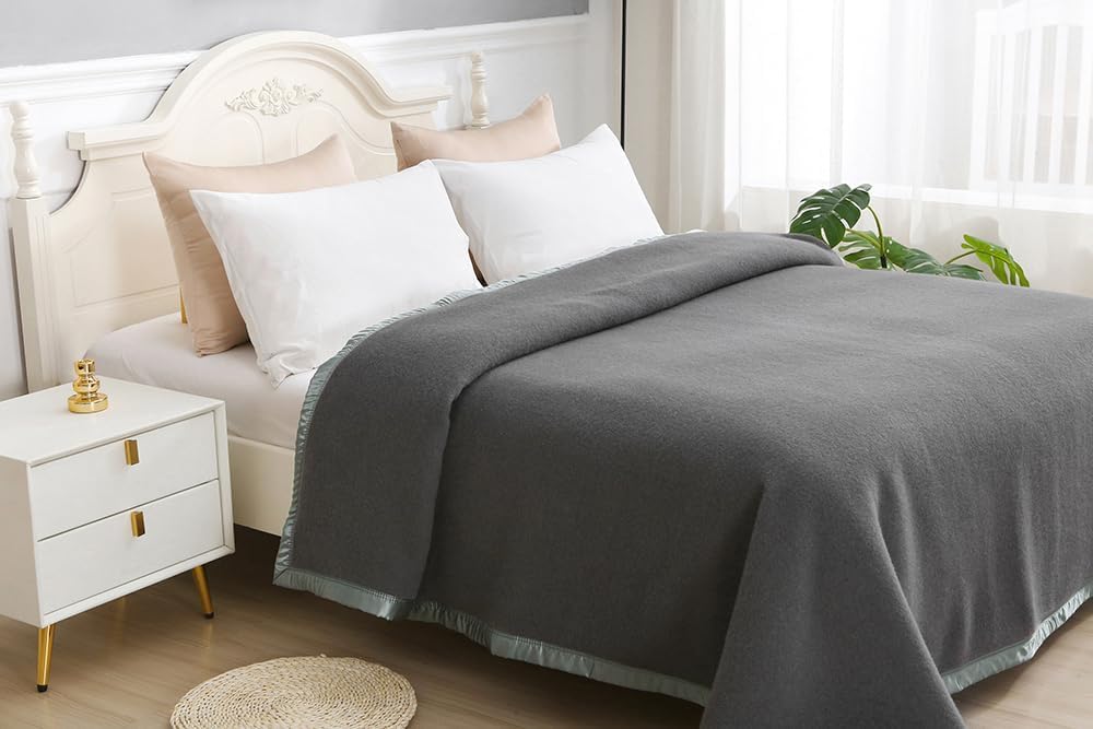 Thick Warm Wool Blankets,500GSM Heavy Blanket,100% Wool Blanket Twin Size,Wool Blanket Camping,Twin Wool Blankets for The Bed,Wool Outdoor Blanket(Dark Grey,80x60In)