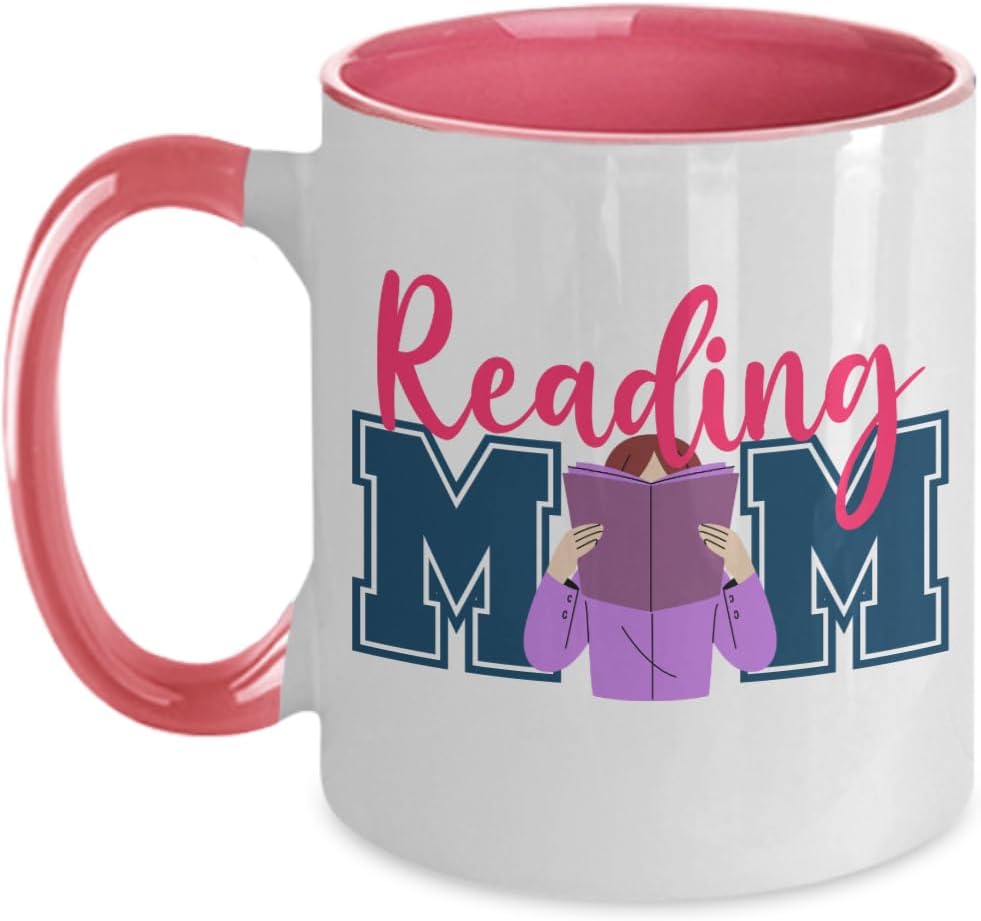 Generic Reading Mom Coffee and Tea Mug Book Lover Cup Mothers Day Present From Daughter Reading Presents for Librarian Book Nerd Bookish Mom Librarian, 11oz, Pink