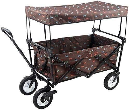 Garden Carts Folding Wagon Cart,Utility Garden Cart Collapsible Outdoor Trolley with Sun/Rain Shade,80 Kg/176 Pounds Capacity,Push Bar for Shopping,Beach