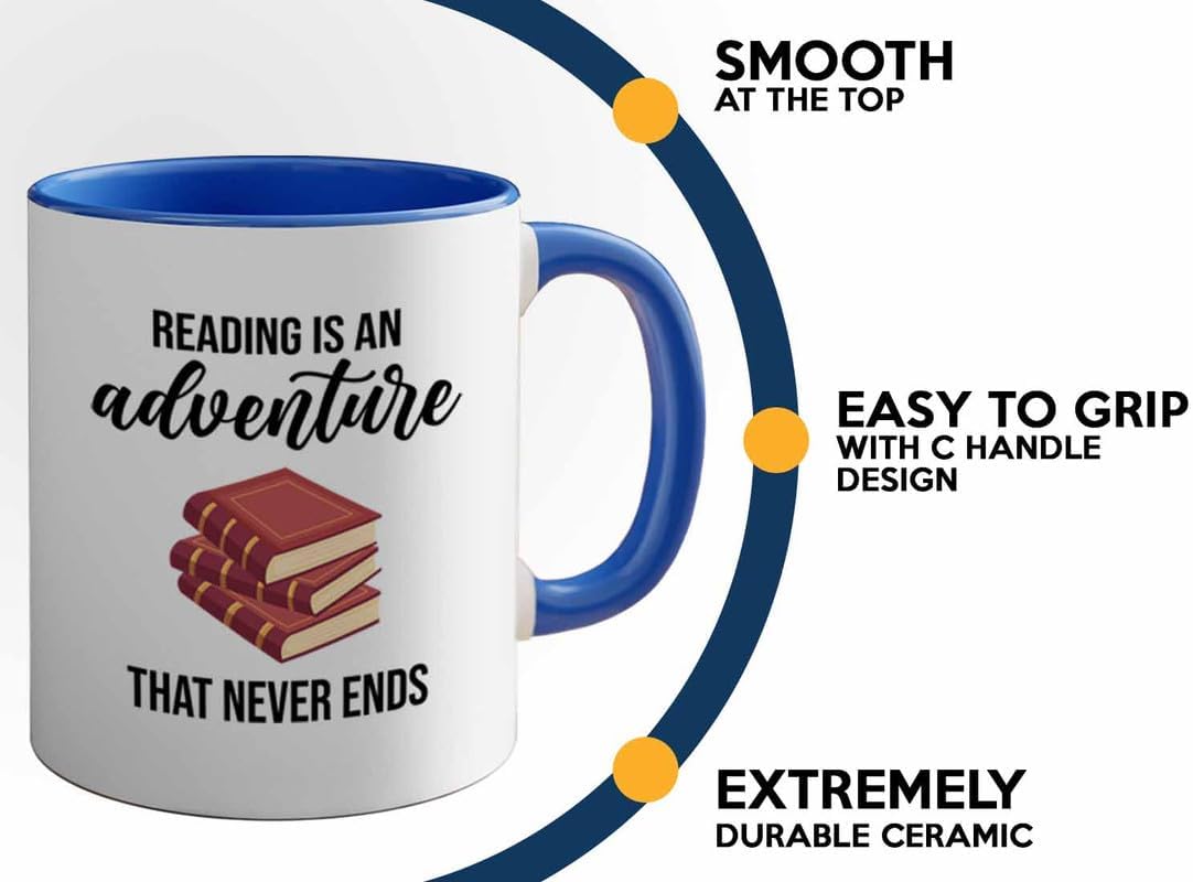 Bookish 2Tone Mug 11oz Blue -Reading is an adventure - Novel enthusiast Book Club Librarian Book Lover Writer Reader Bibliophile