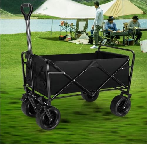 Portable Camping Cart,Outdoor Folding Beach Camping Trolley Cart with Portable Picnic Storage Mobile Outdoor Camper Cart (Black)