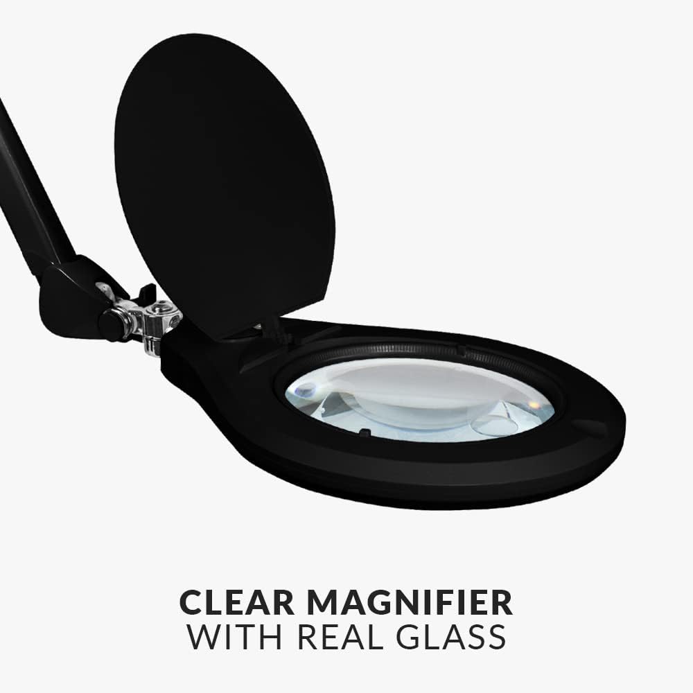 Neatfi Elite Super LED Magnifying Lamp with Clamp – 6” Glass Lens, 2.25X/4X Bifocal, 6500K Daylight | Glare-Free, Nonpolar Dimming | Reading, Crafting & Precision Work (Black, 6 Inch Glass Lens)