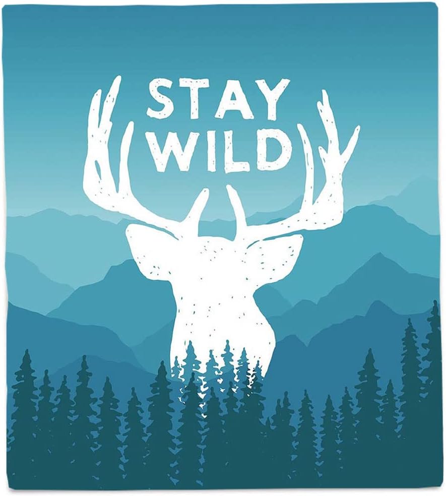 Child Blanket Cotton, Adventure Child Blankets for Girls, Wilderness Themed Stay Wild Quote Mountain, Soft Warm, 40 x 50inches, Cozy Warm Soft Blanket for All Seasons, Baby Blue Dark Blue