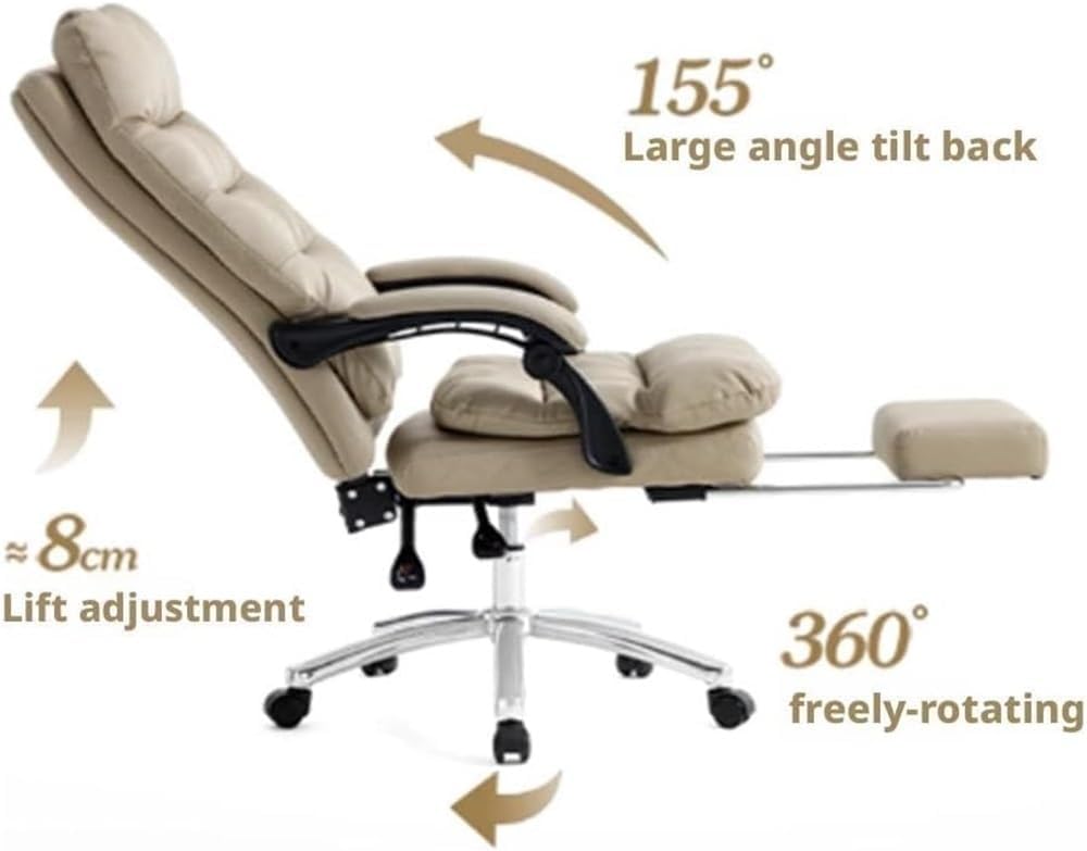 Genuine Leather Office Chair with Adjustable Height Ergonomic Design Reclining Gaming Sofa Style Chairs for Meeting Room Lunch Break Reading Napping and Work