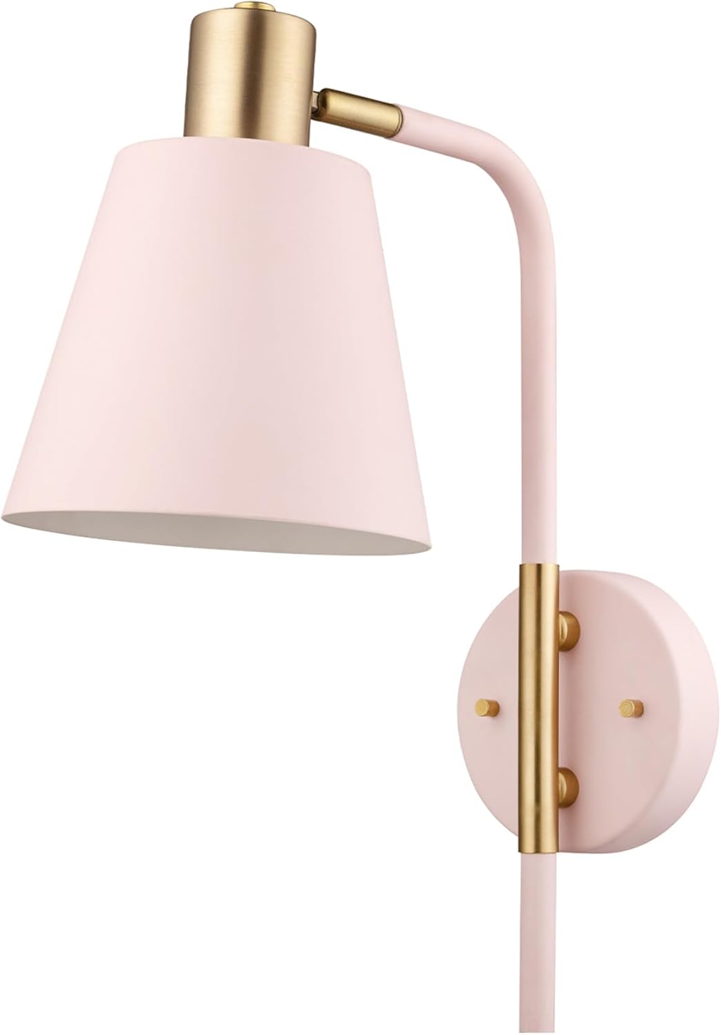 GLOBE Electric Cleo 1-Light Plug-in or Hardwire Wall Sconce, Blush Pink, Matte Brass Accents, Black Cloth Cord, Bulb Not Included