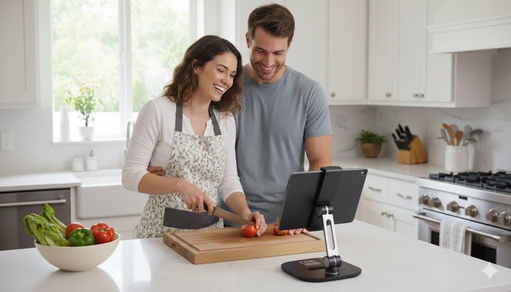 Tablet Stands and Holders Adjustable: Tablet Cell Phone Holder 360 Degree Swivel Angle Rotation for 4 to 11 inches Tab Phone iPad Samsung Galaxy Perfect POS Kitchen Bedside Office Table Reception