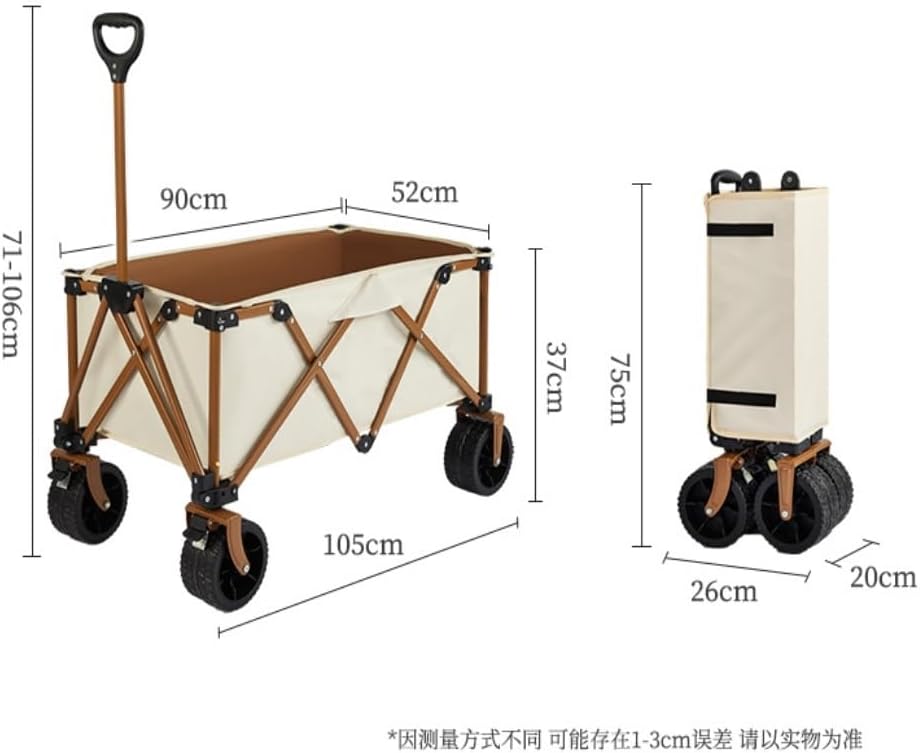 Portable Camping Cart,Outdoor Beach Trolley Cart with Tank Wheels for Camping and Picnics Foldable and Portable Camper Trailer Cart (Black)