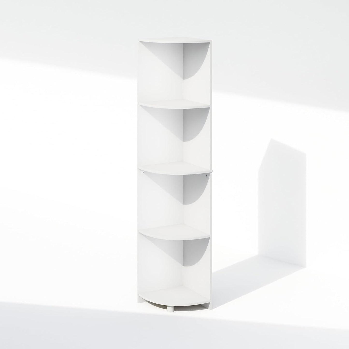 Furinno Basic Book Shelf, 4-Tier Bookshelf, Bookcase with Corner Shelf, 12 x 12 x 57.1, for Living Room, Bedroom, Home Office, White