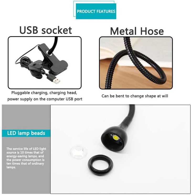 LED Desk Lamp Clip On Light,360Flexible Gooseneck and Clamp Reading Task Light ,Night Light Clip On for Desk, Bed, Headboard and Computers Silver