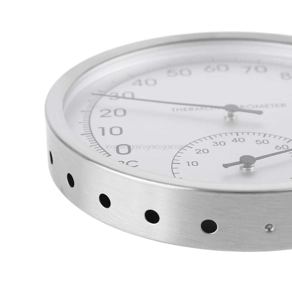 127mm 5" Thermometer Hygrometer Wall Hung Stainless Steel Indoor Outdoor Sauna Room Temperature Humidity Tester Monitor