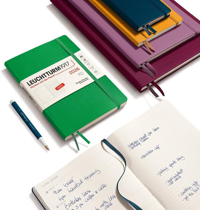 LEUCHTTURM1917 - Weekly Planner & Notebook 2026, Hardcover, Composition (B5), Ruled, Dusty Rose (Jan 1 - Dec 31, 2026)