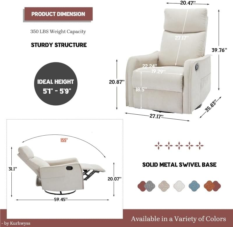Rocking Recliner Chair with Heat and Massage Modern 360 Swivel Glider Chairs Reclining Backrest and Footrest for Adults Bedroom Living Room Office