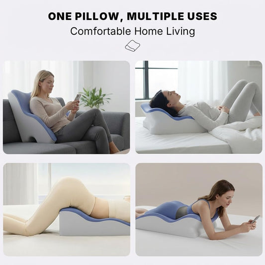 Memory Foam Ergonomic Wedge Pillow for Bed, Lying, Leaning, Reading - Prone Pillow for Neck Pain Relief and Sitting Up, Enhanced Support, Bed Rest Pillow for Enhanced Comfort