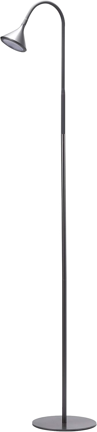 BLACK+DECKER PureOptics LED 미니멀리스트 플로어 램프, 147.3cm(58인치) 높이, 무게감 있는 베이스, 조절 가능한 구즈넥, 깜박임 방지, 친환경, 풋 스위치 그레이